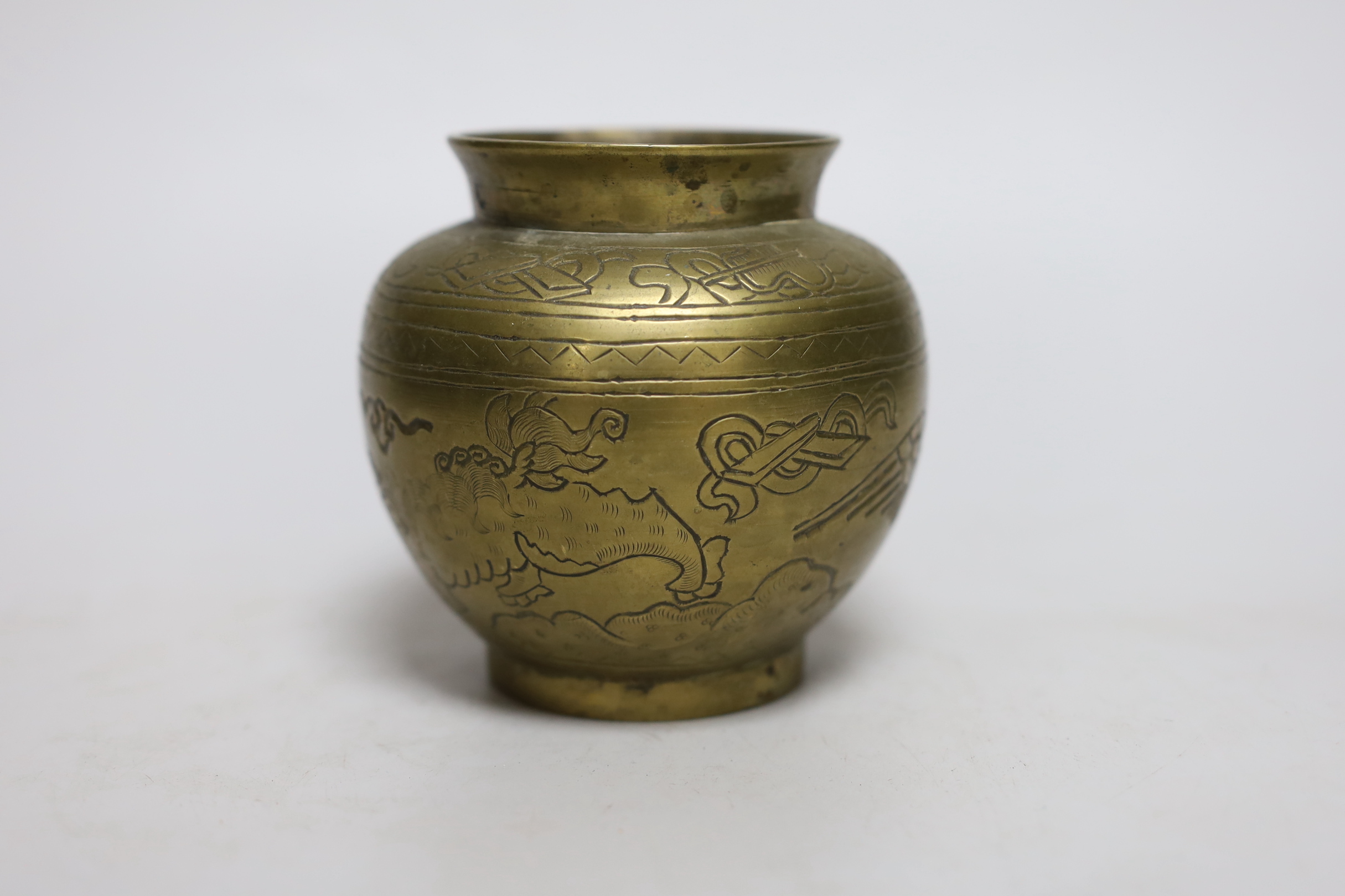 A small Chinese brass vase, 9.5cm